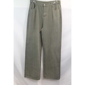 Commense Jeans Wide Leg Womens size 6 Green Denim Button Adjustable Waist